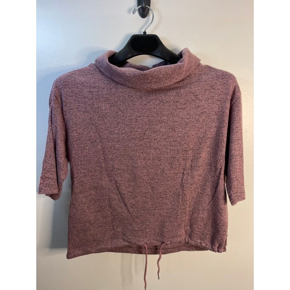 Signify Womens Mauve Heathered Sequin Trim Cowl Neck Drawstring Top Size M